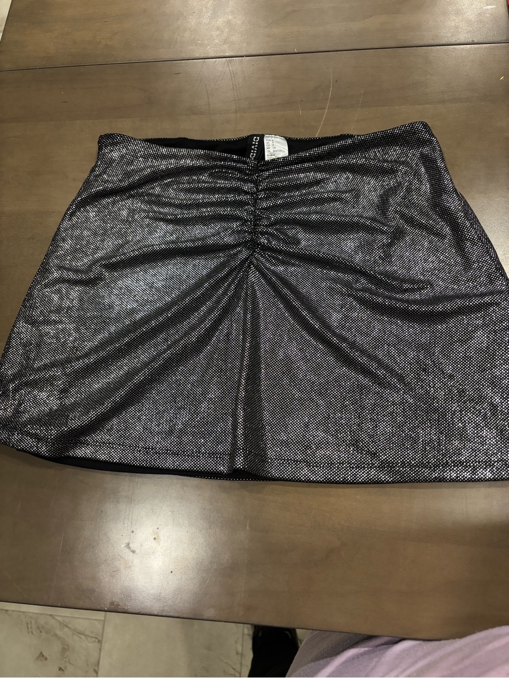H&M Black Metallic Ruched Mini Skirt